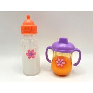 Mommy & Me Disappearing Juice Sippy Cup & Milk Bottle For Dolls Lot of 2